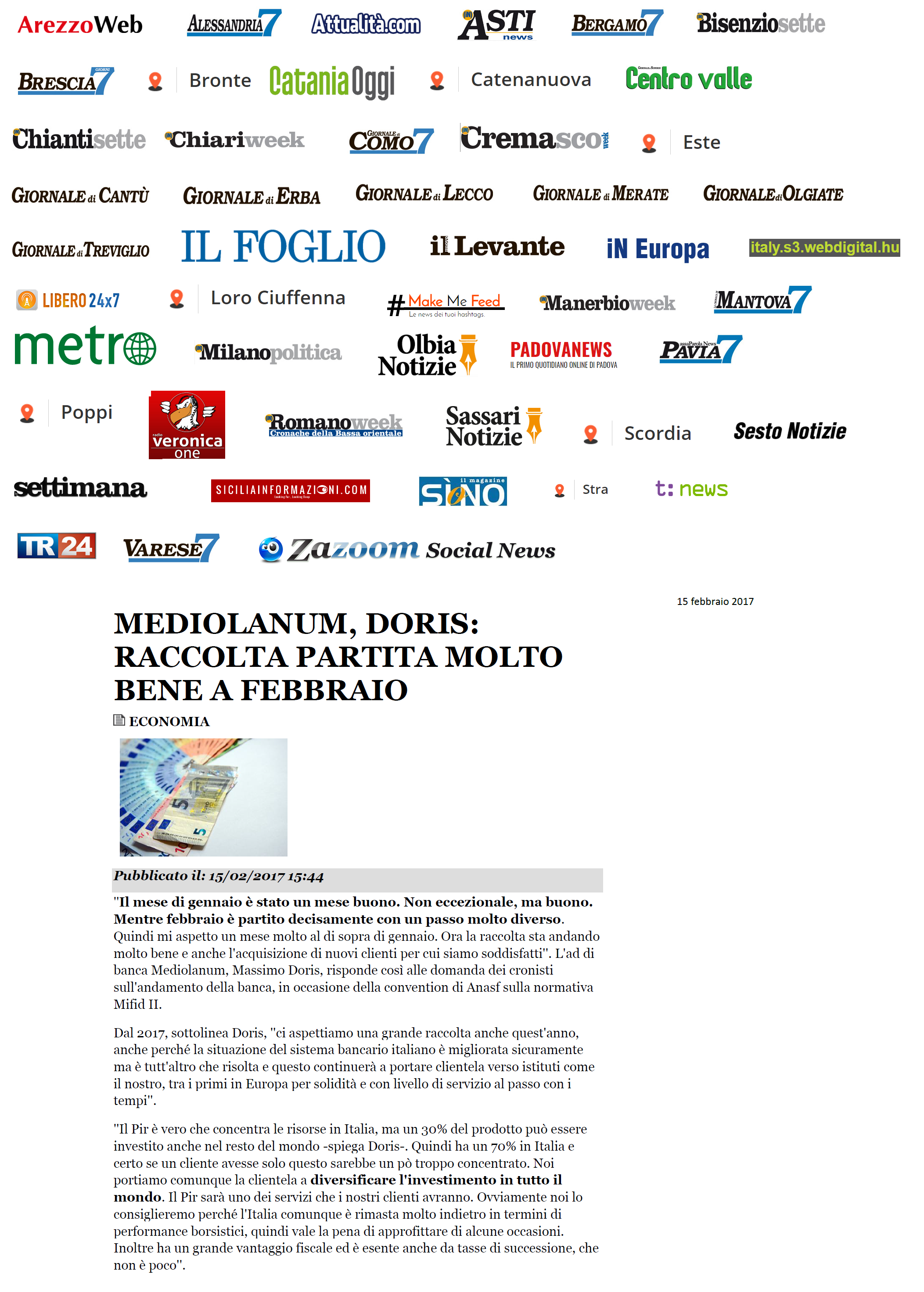 Doris: raccolta partita molto bene a febbraio