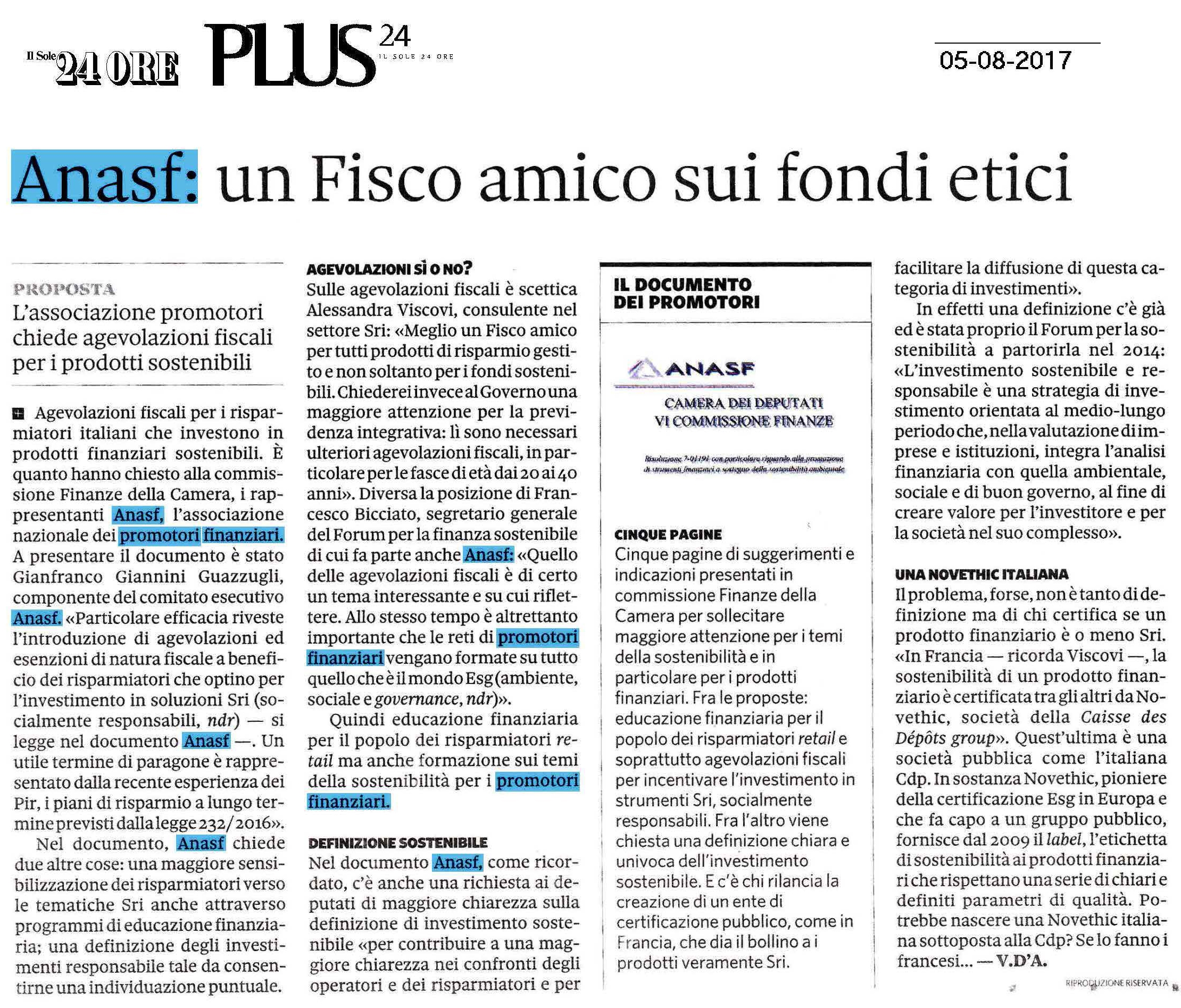 Anasf: un fisco amico sui fondi etici