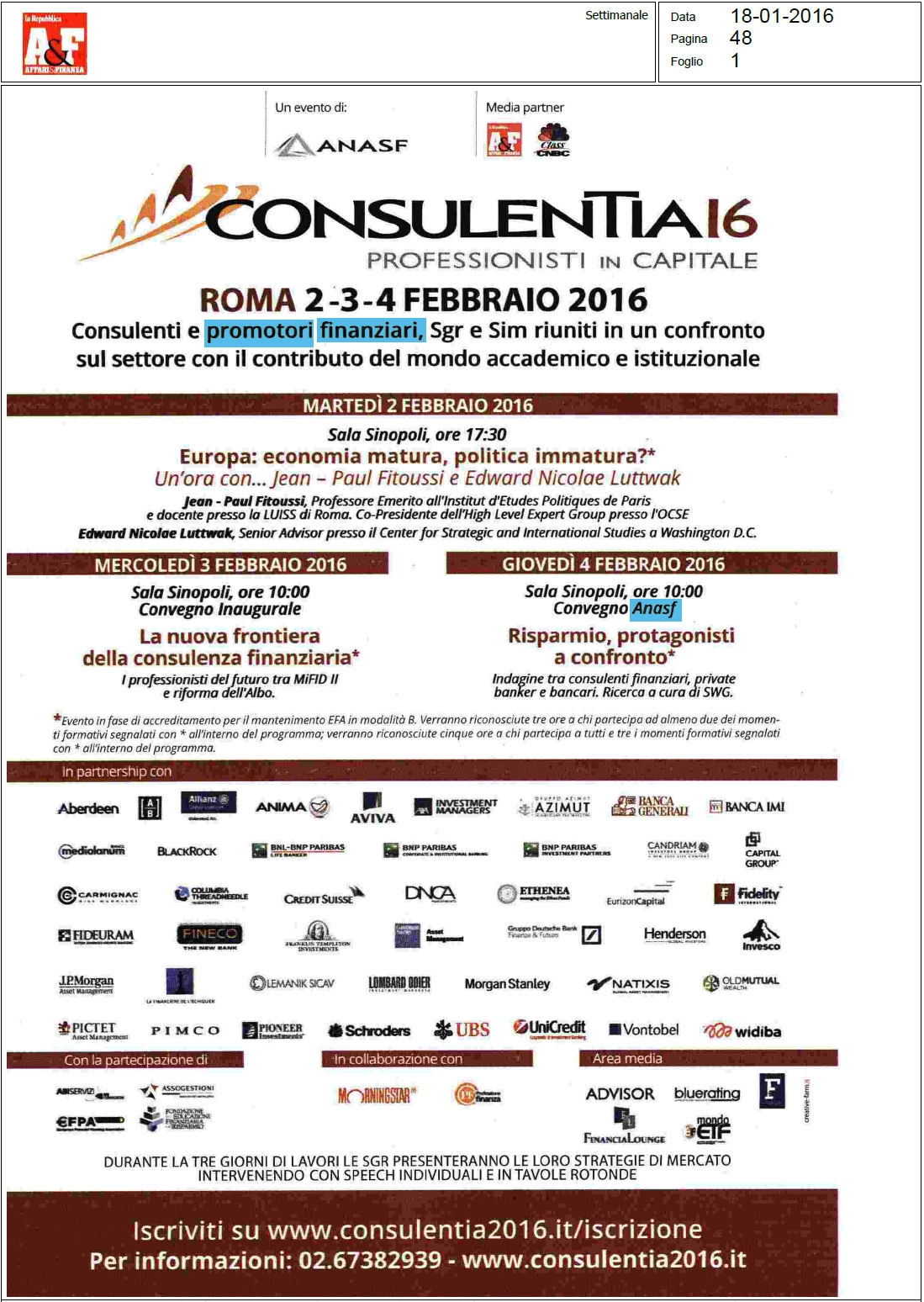 ConsulenTia 2016 è su A&F del 18 gennaio