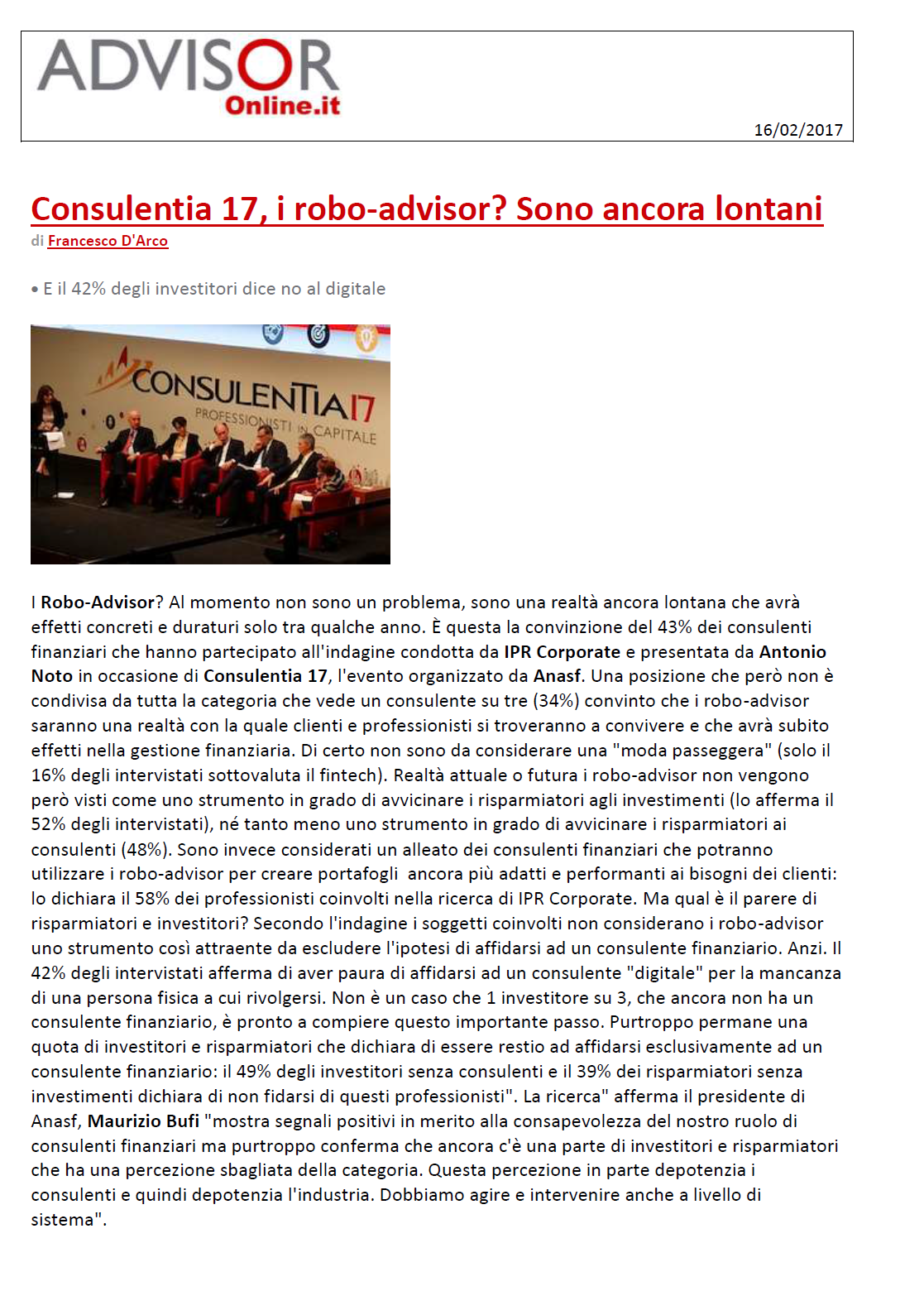 Consulentia 17, i robo-advisor? Sono ancora lontani