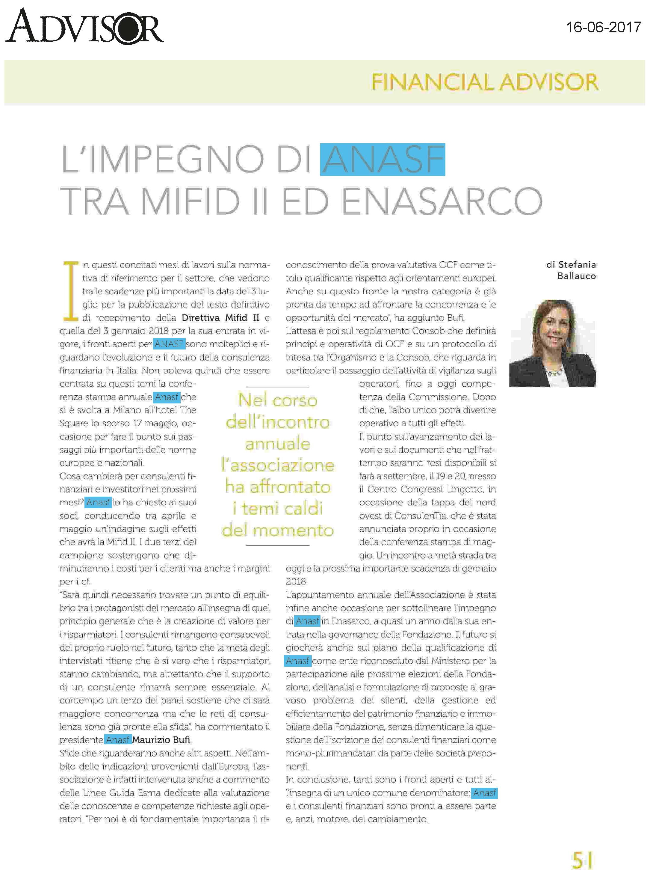 L'impegno di Anasf tra MiFID II e Enasarco
