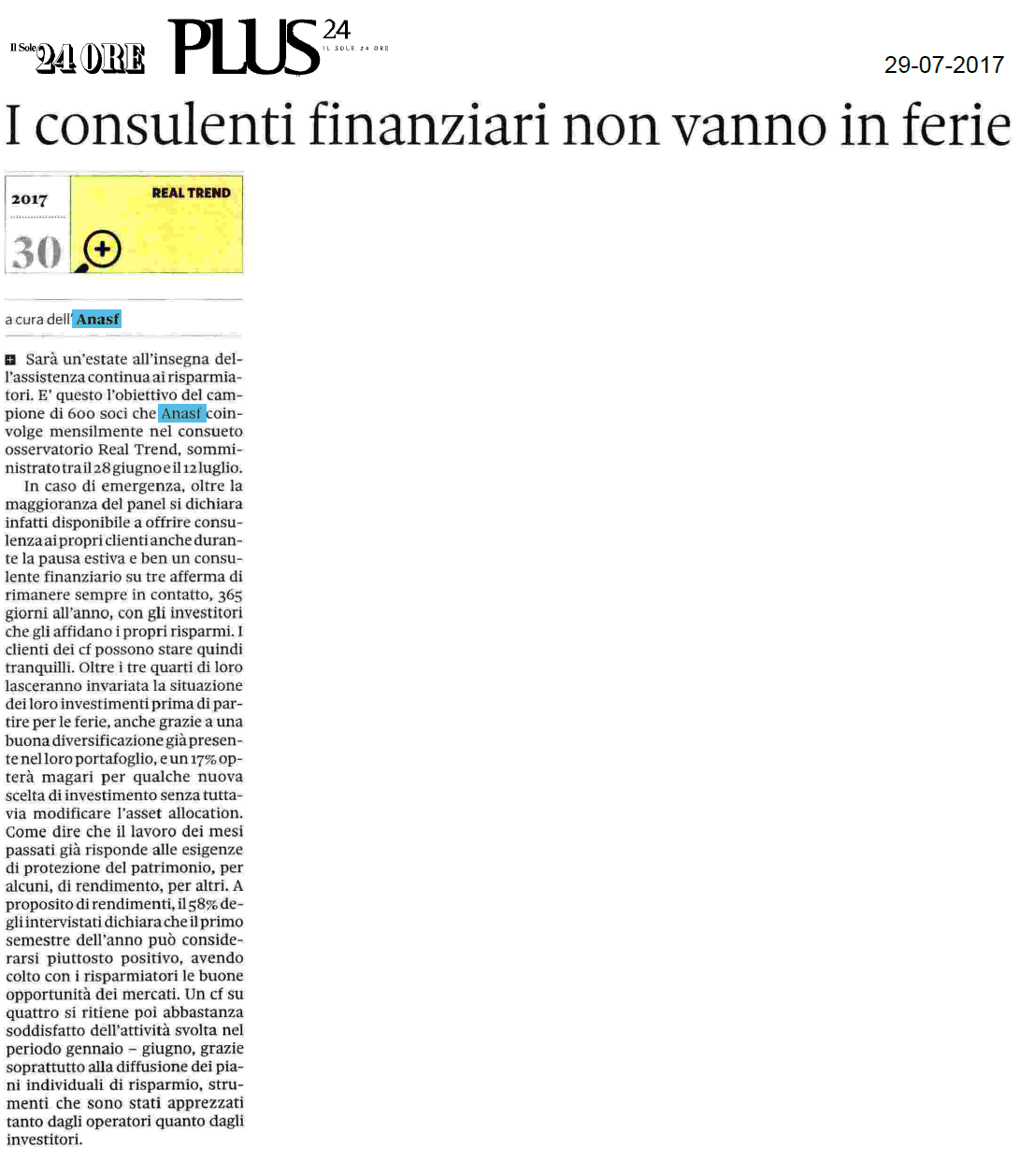 I consulenti finanziari non vanno in ferie 