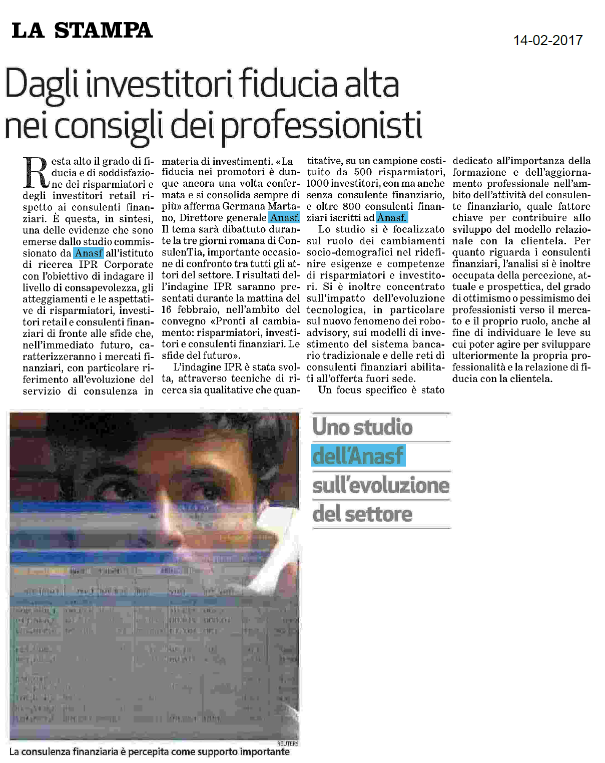 Dagli investitori fiducia alta nei consigli dei professionisti