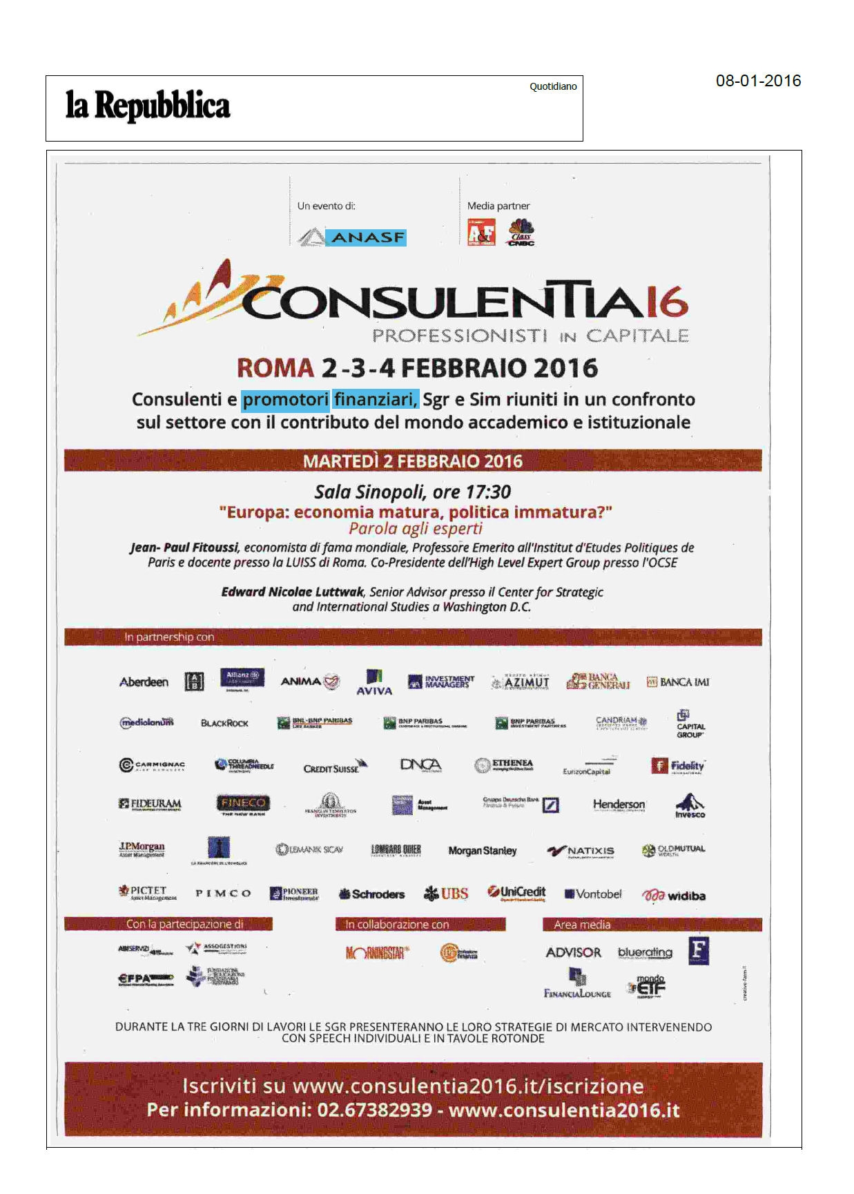 Oggi Consulentia16 è su La Repubblica