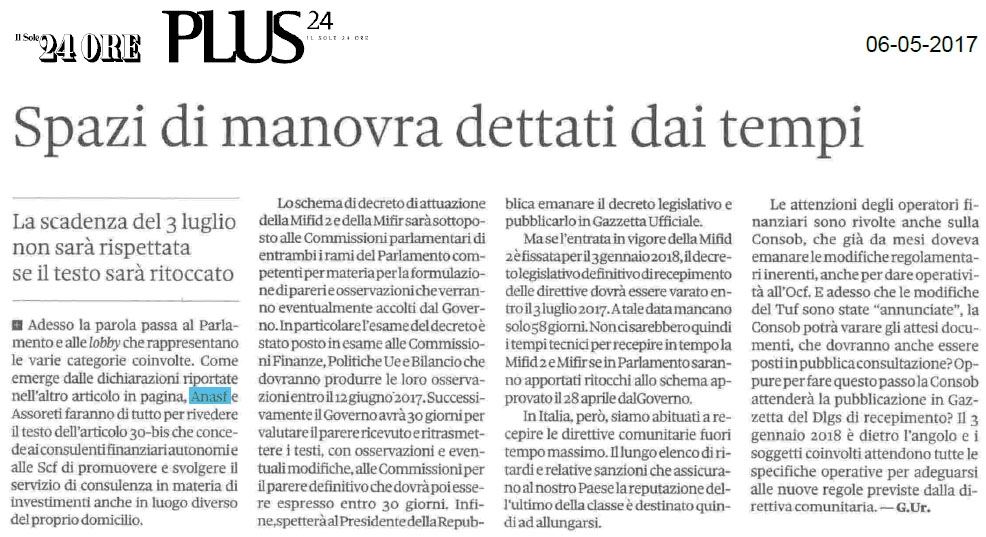 Spazi di manovra dettati dai tempi