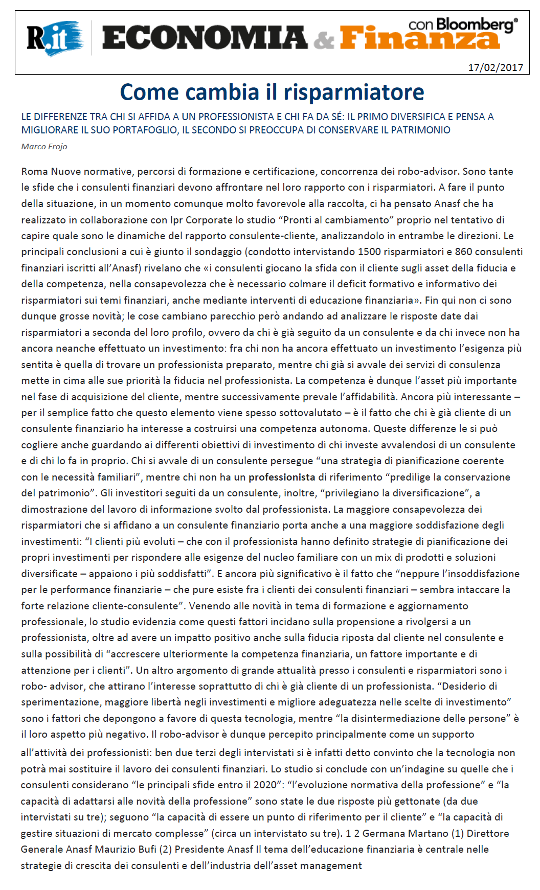 Come cambia il risparmiatore